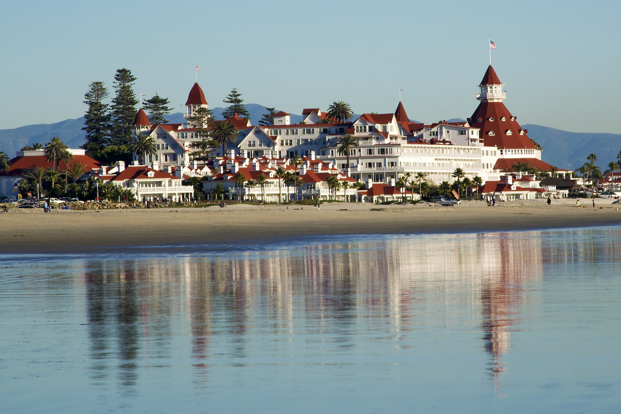 Hotel del Coronado reflected in the wet sand, photographed December 23, 2011.