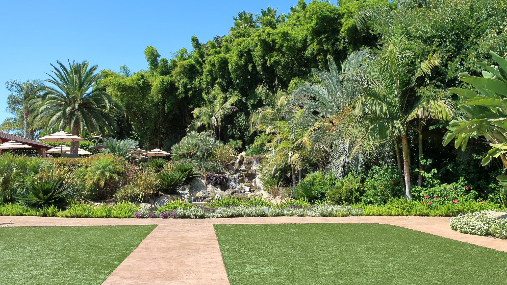 Waterfall and gardens at Grand Tradition Estate in Fallbrook, photographed September 25, 2018.
